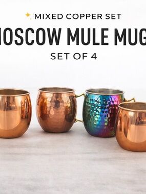 Mixed Copper Moscow Mule Mug Set 4 Pc Hammered Rainbow Mikasa Old Dutch Barware